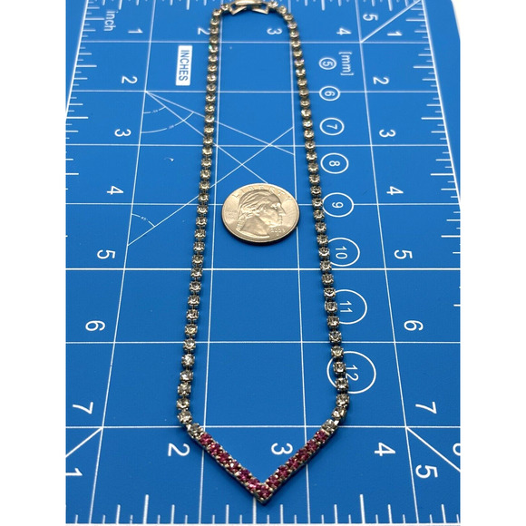 VTG Vintage Rhinestone Necklace Clear Pink J1-3027 - Picture 8 of 11